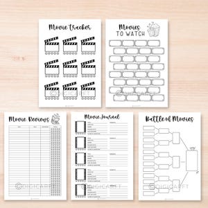 Movie and tv show journal Bundle, A5 Bullet Journal Pages Printable,Series tracker log printable,Movie review journal,Movies to watch list,Movies junk journals,Shows tracker, Favourite movies list