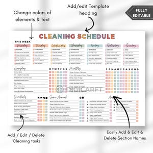 Editable cleaning schedule checklist canva adhd,Home cleaning planner weekly monthly yearly Semi-annually, Quarterly Clean house schedule printable,house chore chart,Digital cleaning template,Printable cleaning checklist home,Kitchen,Bathroom,Living room,Bedroom Cleaning checklist,Master Cleaning tracker, Family cleaning responsibility charts,Kids cleaning chores list