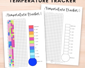 Temperature tracker journal,Temperature log Fahrenheit Celsius,Yearly Weather tracker,Printable journal page,A5 Bullett journal insert pdf
