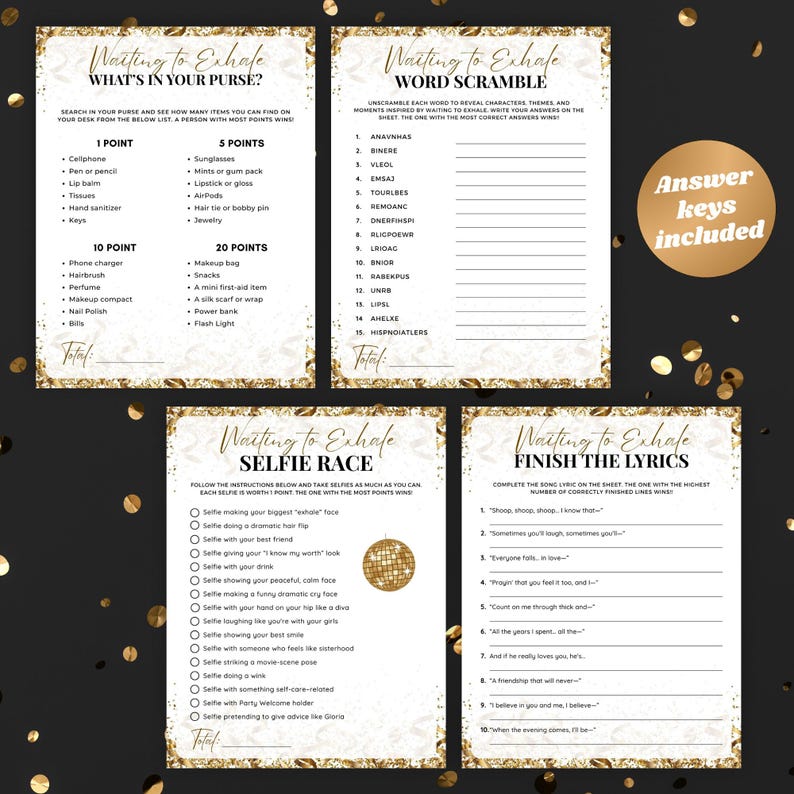 Waiting to Exhale Party Game bundle,Ladies Night games,90s Movies Game,Pajama party games printable,girl night games adult,trivia questions