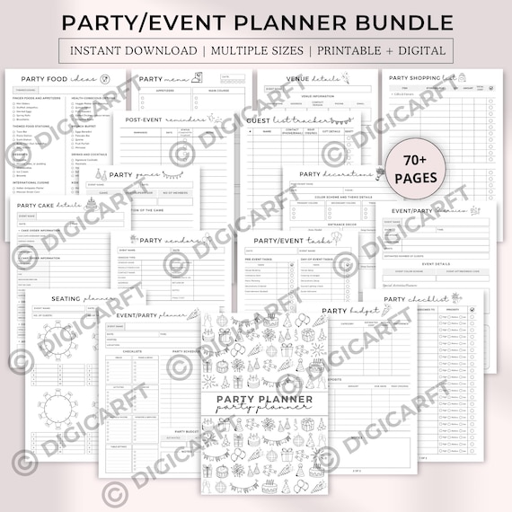 Party planner bundle printable,Event planner notebook,Digital Birthday Party planning checklist,Event organizer template,Guest list trackers