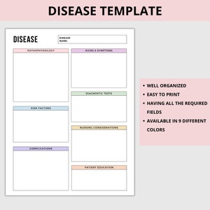 Diseases template, Medication log printable, med surg notes template
