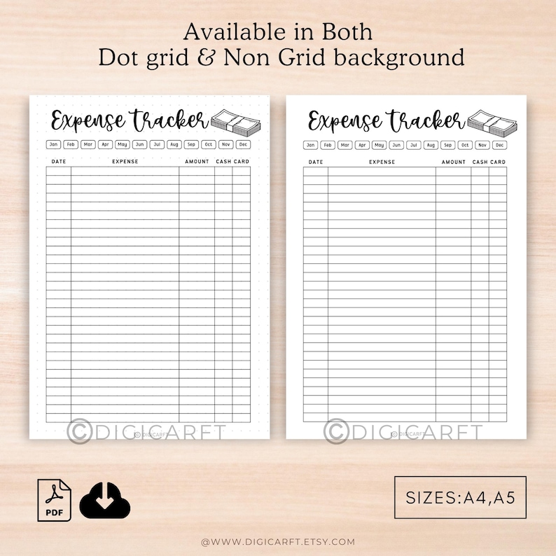 Expense tracker printable,Monthly spending tracker sheet A4,Daily money expense log digital,Budgeting Purchase Log,A5 Bullett journal insert