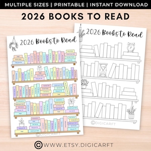 2026 Books to read journal list printable,TBR template a5 bujo,50 100 Book tracker,Bookshelf tracker printable,Book reading log page pdf a4