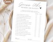 Guess who mommy or daddy babyshower game minimalist,Guess who baby shower activity,Editable Baby shower mom or dad,Who Said It Trivia Game