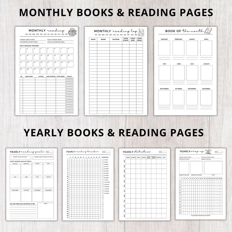 Book Reading planner bundle printable,Reading planner 2024,printable reading challenge,Book review log book,Monthly Reading journal minimal image 6