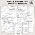 Novel writing planner template printable,Self publishing Book writing fantasy planner,plot development workbook for authors,writing trackers product logo