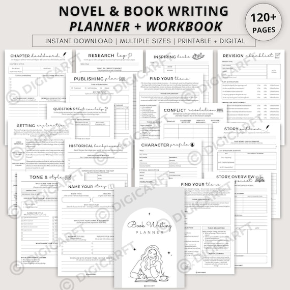Novel writing planner template printable,Self publishing Book writing fantasy planner,plot development workbook for authors,writing trackers