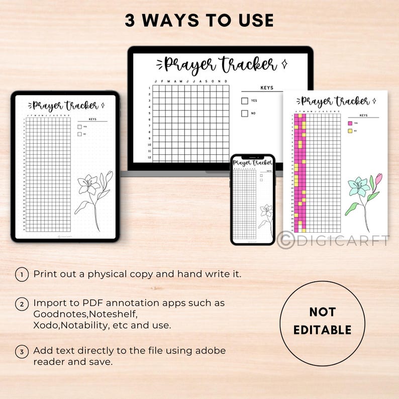Yearly prayer tracker journal printable,Daily prayer journal digital download,Bullett journal pre made,Spiritual A5 journal insert template