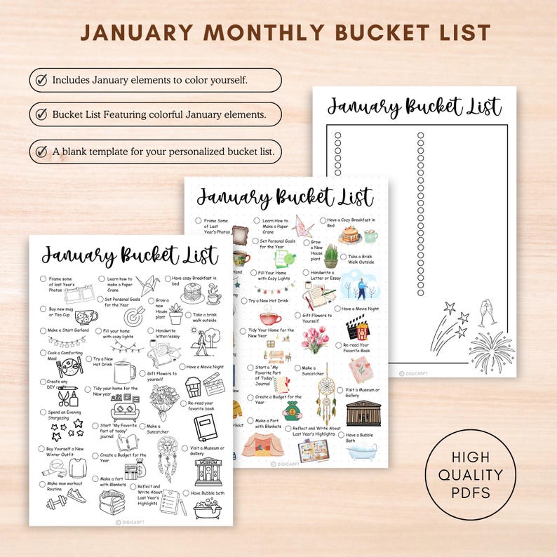 January Bucket List Bullet Journal Bundle,monthly to Do List Template ...