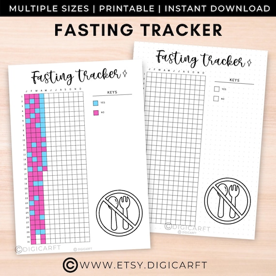 Intermittent Fasting tracker journal page printable,Weightloss fitness diet tracker digital,Bullett journal premade,Yearly A5 journal insert