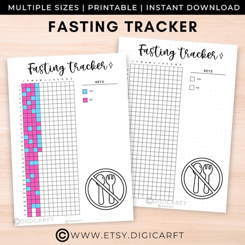 Intermittent Fasting tracker journal page printable,Weightloss fitness diet tracker digital,Bullett journal premade,Yearly A5 journal insert
