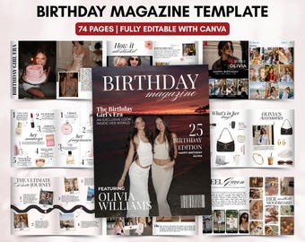 Personalised Birthday Magazine Template,Birthday Gift for best friend birthday girl,Vogue style magazine birthday,Editable magazine canva