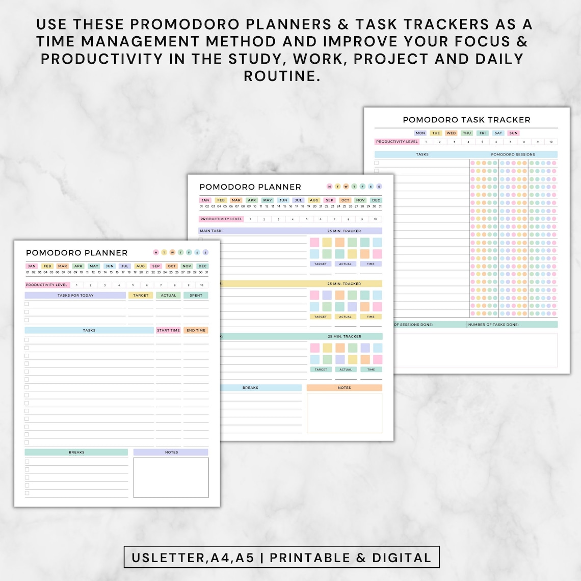 Pomodoro Planner Printable,productivity Planner Ipad,study Session ...