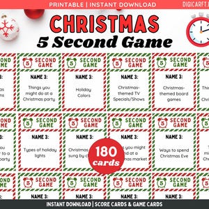 Juegos navideños de 5 segundos para niños, Juegos navideños imprimibles para grupos, Paquete de juegos para la noche de juegos en familia, Juego de nombrar 3, Juegos para adultos para fiestas navideñas en la oficina