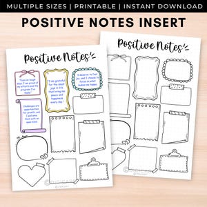 Modèle de notes positives imprimable, journal d'affirmations quotidiennes A5, feuilles d'encart pour journal mensuel Bullett, encart de page Bujo A5, feuillets mensuels a4