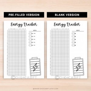 Energy tracker journal page printable,Yearly tracker digital download,Bullett journal pre made,A5 journal insert template,Productivity log