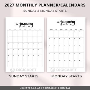 2026 Monthly Planner inserts Printable,12 Month planner sun mon start,2026-2027 Monthly Planner bundle Printable,2026-2027 year at a glance digital ,2026-2027 yearly calendar,dated monthly planner a5,2026-2027 a5 planner,2026 year at a glance, 2026 year at a glance, 2026 calendar,2026 calendar