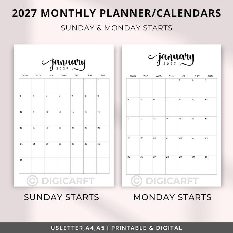 2026 Monthly Planner inserts Printable,12 Month planner sun mon start,2026-2027 Monthly Planner bundle Printable,2026-2027 year at a glance digital ,2026-2027 yearly calendar,dated monthly planner a5,2026-2027 a5 planner,2026 year at a glance, 2026 year at a glance, 2026 calendar,2026 calendar