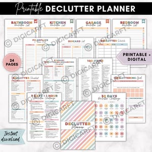 30 days declutter challenge planner printable,Konmari Decluttering checklist,Declutter tracker,Decluttering guide,ADHD Cleaning planner a5