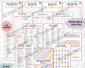 30 days declutter challenge planner printable,Konmari Decluttering checklist,Declutter tracker,Decluttering guide,ADHD Cleaning planner a5