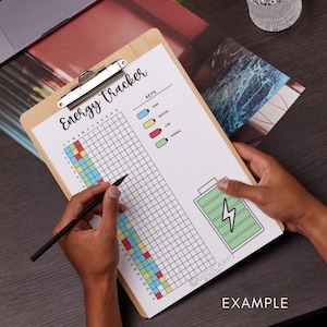 Energy tracker journal page printable,Yearly tracker digital download,Bullett journal pre made,A5 journal insert template,Productivity log