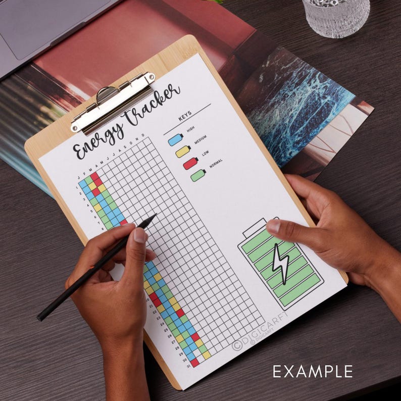 Energy tracker journal page printable,Yearly tracker digital download,Bullett journal pre made,A5 journal insert template,Productivity log