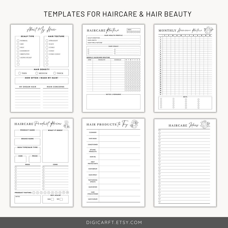 Printable hair care planner templates, Skincare planner good notes, Self care planner digital iPad iPhone android Samsung notes