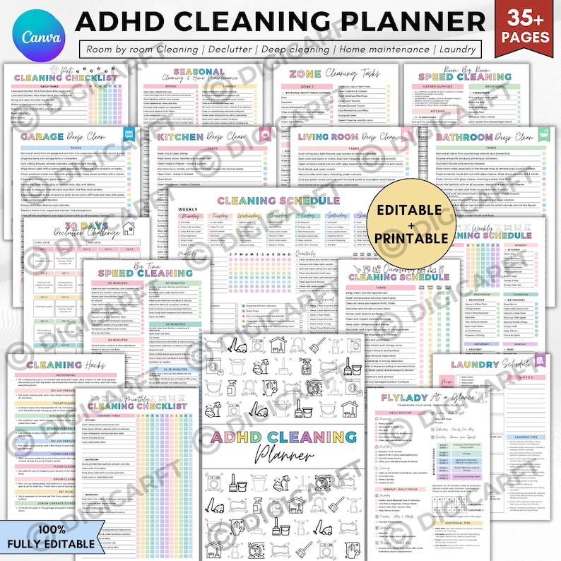 ADHD cleaning planner editable, ADHD cleaning checklist pdf, ADHD cleaning pdf. ADHD cleaning bundle canva printable, Ultimate cleaning schedule bundle editable and printable,Cleaning schedule bundle,Printable minimal Cleaning planner journal,Editable Cleaning bundle, Monthly weekly bi weekly annual cleaning schedule,Master cleaning checklist, Cleaning supplies checklist, Room by room cleaning list,Fly lady at a glance