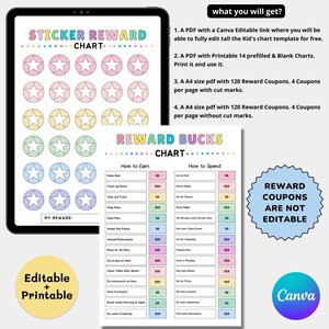 Editable Kids Reward Bucks and Chart,reward Coupons for Kids,mom Bucks ...