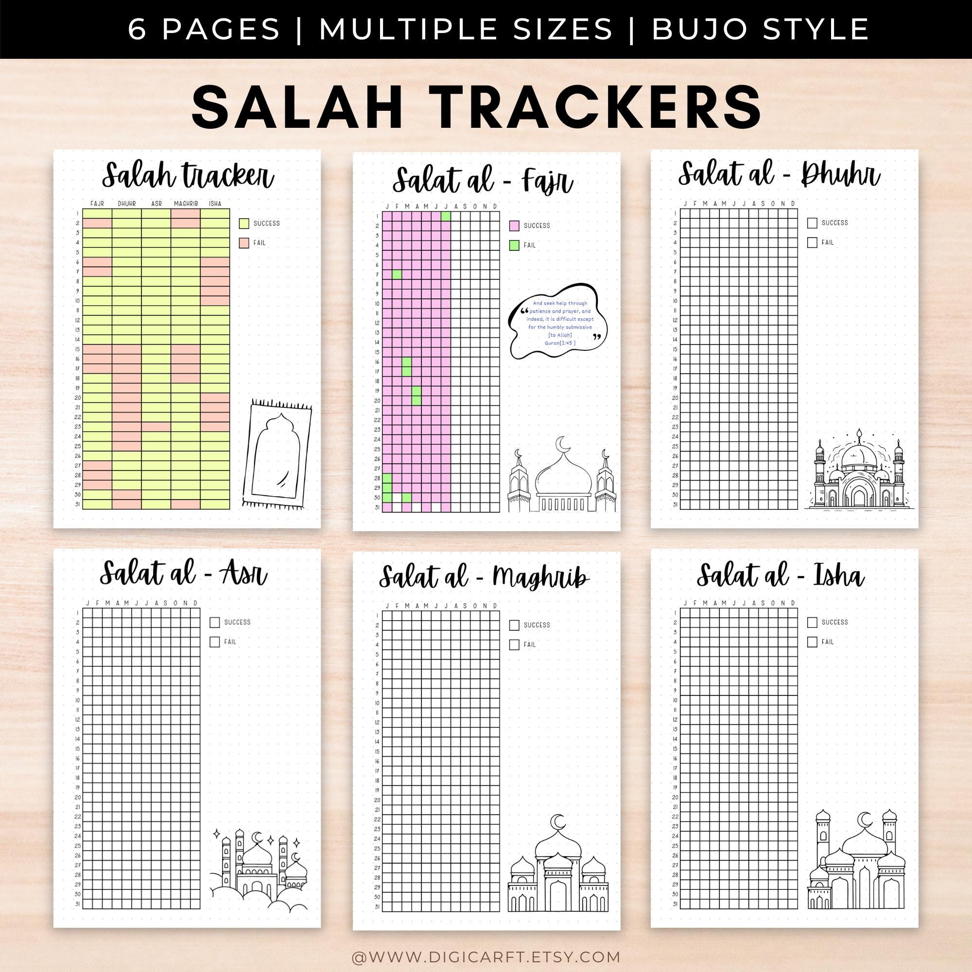 Salah Tracker Printable,muslim Prayer Tracker,monthly Prayer  Tracker,islamic Planner Printable,bullet Journal A5 Daily Prayer Tracker  Pages - Etsy Hong Kong