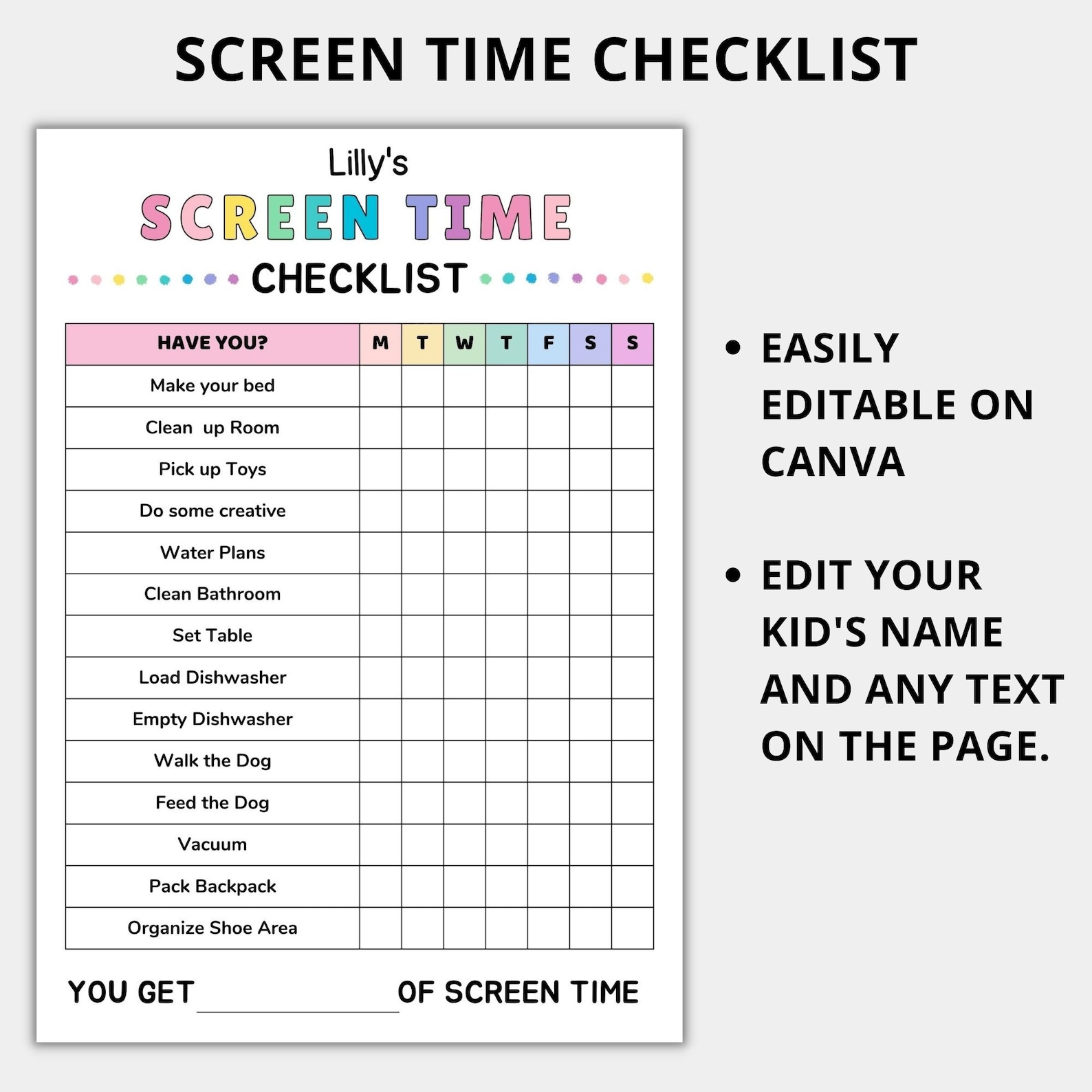 Editable Screen Time Checklist Screen Time Rulesscreen Time Etsy