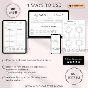 Event Planning | Party Checklist | Guest List Tracker | PDF A4, A5, US Letter,Party games printable,Party Decoration planner, Party notes, Party Meal Planning, party budget organizer