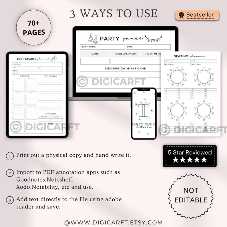 Event Planning | Party Checklist | Guest List Tracker | PDF A4, A5, US Letter,Party games printable,Party Decoration planner, Party notes, Party Meal Planning, party budget organizer