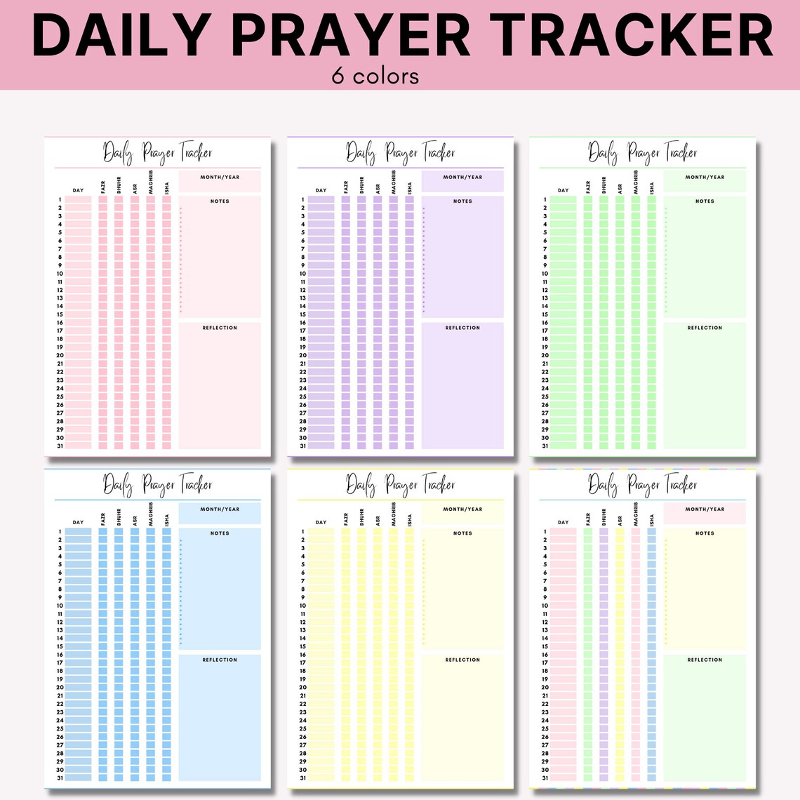 Salah Tracker Printable Muslim Prayer Tracker Monthly Daily Etsy 