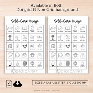 Self care bingo printable,Bullett journal bundle,A5 Bujo Selfcare tracker page,Self care journal,Monthly Habit Self care checklist digital