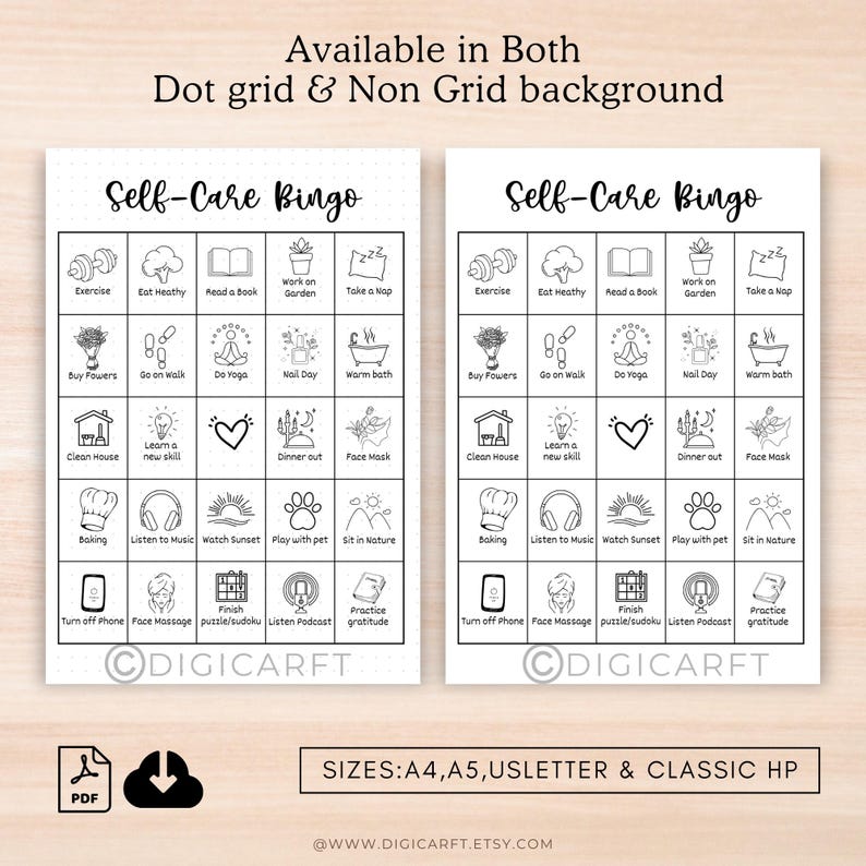 Self care bingo printable,Bullett journal bundle,A5 Bujo Selfcare tracker page,Self care journal,Monthly Habit Self care checklist digital