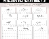 Monthly planner 2026 2027 printable,2026 2027 Calendar Bundle,Editable Portrait Monthly Calendars,Perpetual Calendars,Year at a Glance a4