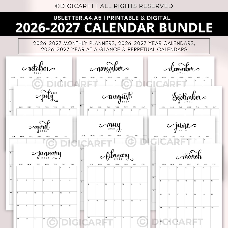 2026-2027 Monthly Planner bundle Printable,2026-2027 year at a glance digital ,2026-2027 yearly calendar,dated monthly planner a5,2026-2027 a5 planner,2026 year at a glance, 2026 year at a glance, 2026 calendar,2026 calendar,2026-2027 monthly planner printable editable,Dated monthly planner,October November December January February March April May June July August September,instant download