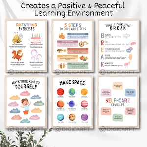 Calm down corner poster decor for kids room,calming corner classroom posters bundle,Coping skills,Circle of control,counselling room mental health emotional wellness banner,classroom calm down corner prints,Educational Wall art,Rainbow breathing classroom set,positive affirmation poster Teens,Calming strategies visuals printable Digital download, Be kind poster, How are you feeling poster, How big is my Problem Decor poster, Circle of control poster