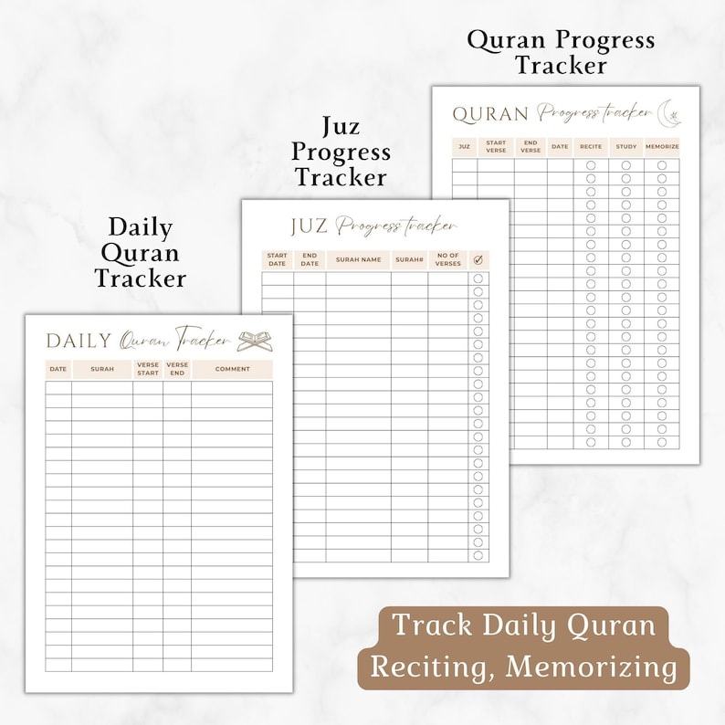 Printable Quran Tracker,Recitation & Memorisation Tracker,Quran planner,Quran Journal digital,Hifdh planner,Islamic study,Muslim planner pdf image 6