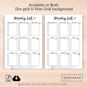 Blank Grocery list sheet,Printable grocery pages blank,A5 bujo page,grocery list a4 digital,Grocery Shopping checklist,Food Shopping Lists