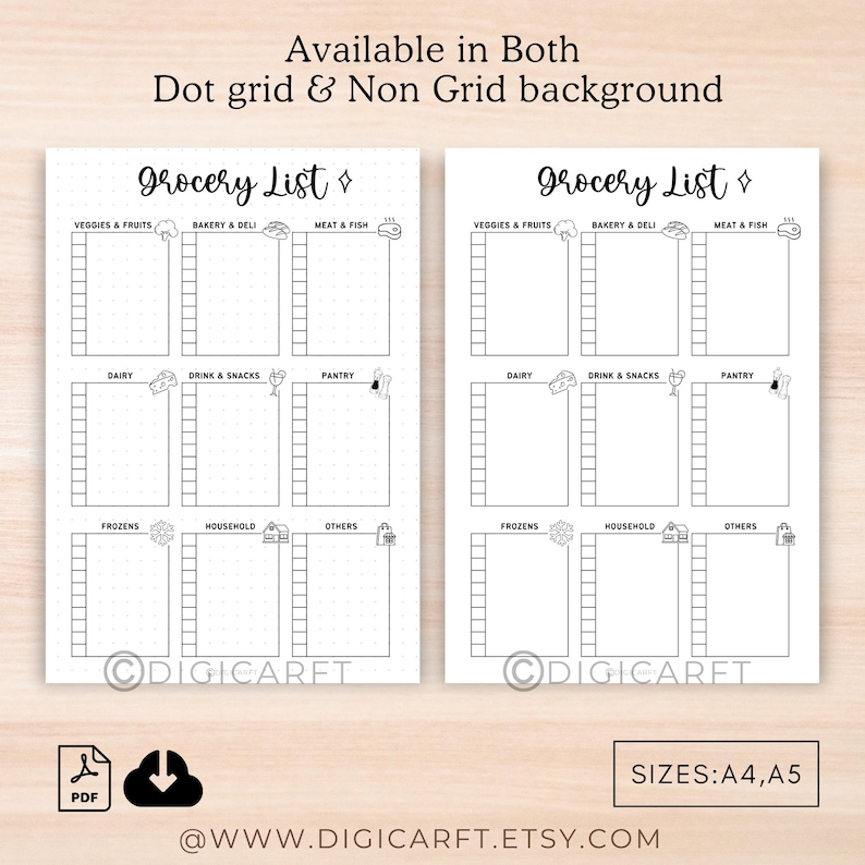 Blank Grocery list sheet,Printable grocery pages blank,A5 bujo page,grocery list a4 digital,Grocery Shopping checklist,Food Shopping Lists