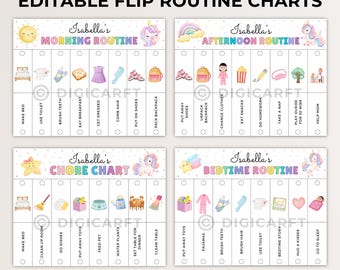 Routine flip chart editable for kids,morning routine,Cute Chore chart,Bedtime routine,Daily routine chart toddler,flip routine chart canva