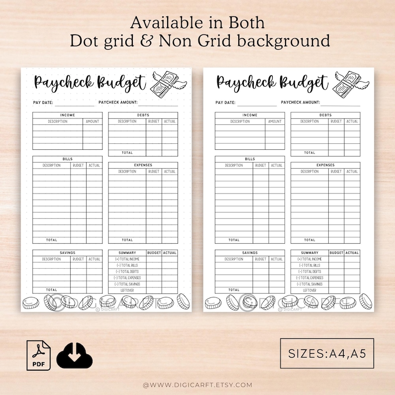 Paycheck budget template printable,Budget by paycheck planner digital goodnotes,Income Expense Debt log A4,Monthly finance tracker Pages A5