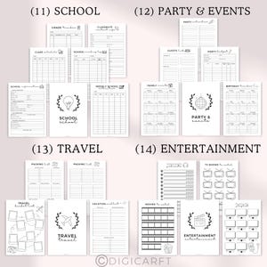 Kids school information, Weekly school activities, Class schedule template, School reading log, Grade tracker, Classmate contact, Party and event planner, Birthday tracker, Travel planner,Travel bucket list, Packing checklist,Movies tracker