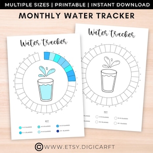 Monthly Water tracker printable,A5 Bullett journal page,Wheel habit tracker digital,Daily Hydration tracking,health planner,Water log bujo