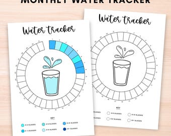 Monthly Water tracker printable,A5 Bullett journal page,Wheel habit tracker digital,Daily Hydration tracking,health planner,Water log bujo