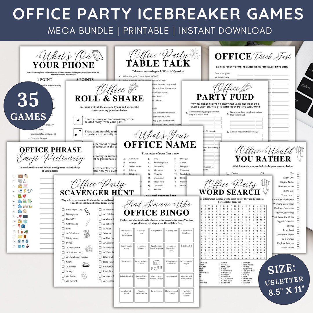 Office Party Games Printable Bundle,icebreaker Questions Games,fun Work ...