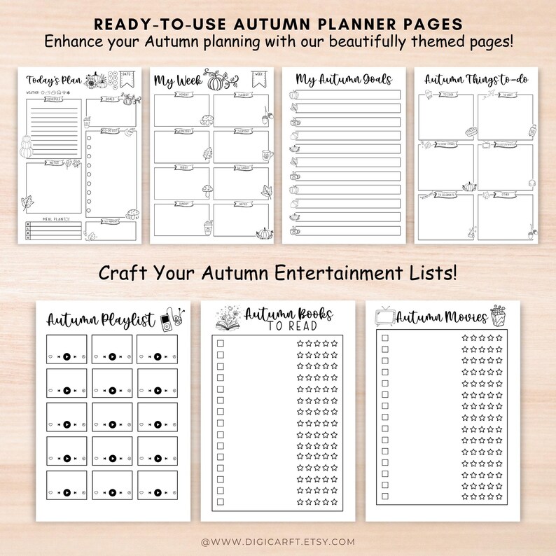 Autumn weekly planner pages, Printable cozy fall checklist, Seasonal fall journal kit, Fall journaling prompts PDF, Rustic autumn planner cover, Halloween-themed journal kit